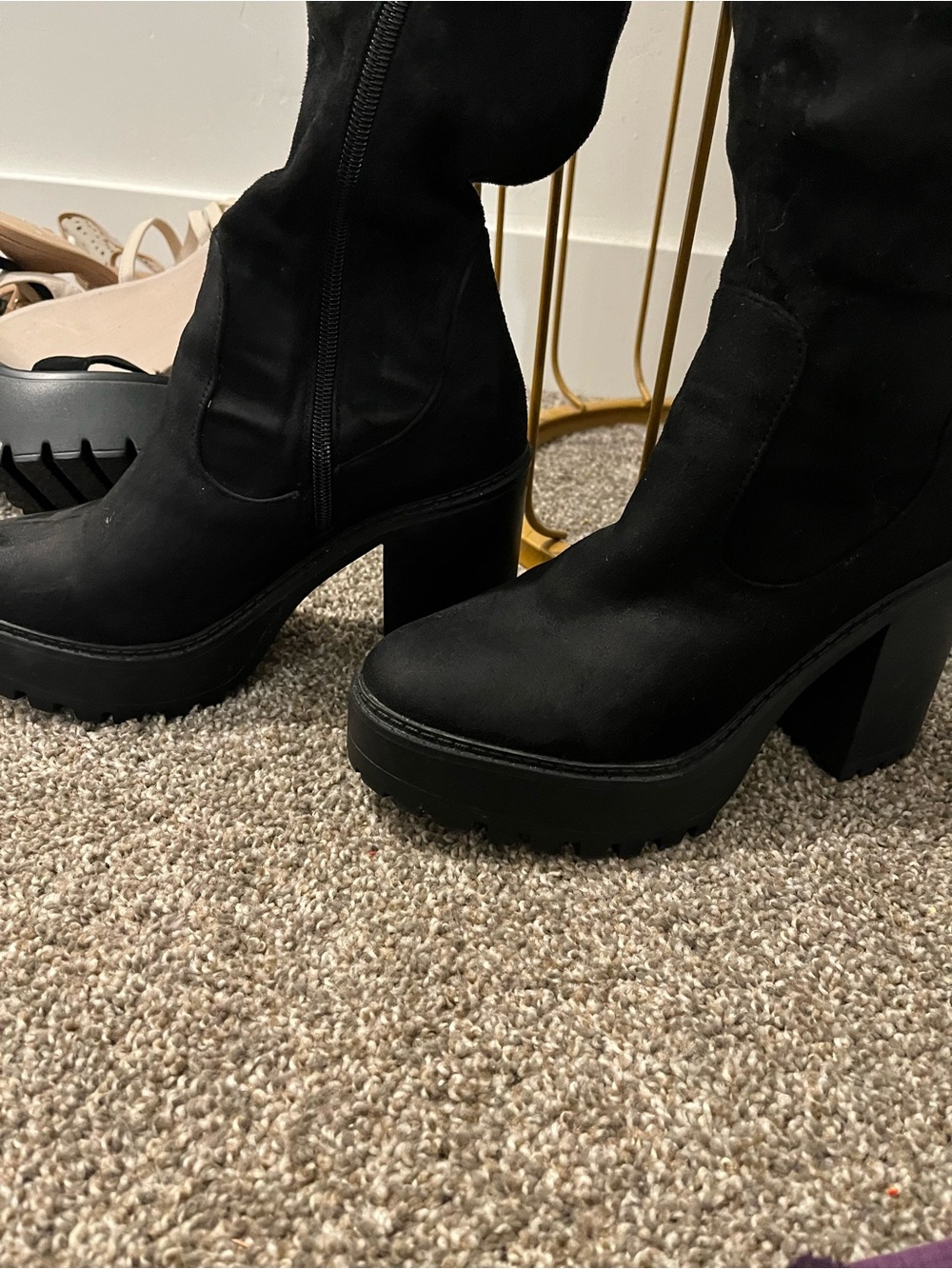 Boots Black Platform Chunky Heel Tall Women's Boots